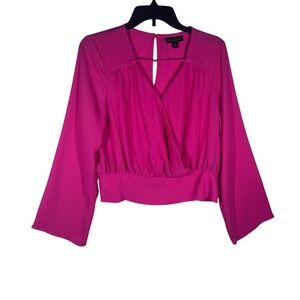 Bold Elements Pink Long Bell Sleeve Surplice Blouse Size Small‎ NEW